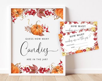 Guess How Many Candies Are In The Jar. Pumpkin Baby Shower Game. Pumpkin guess how many guessing game.  Instant Download #p1