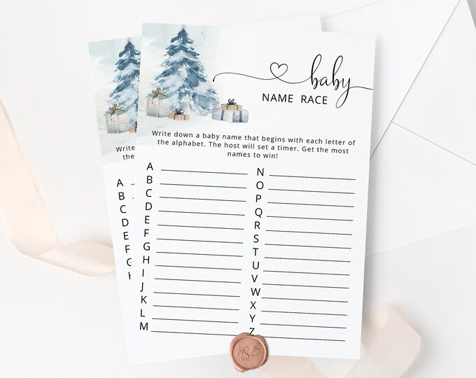 Baby name race Baby Shower Game. Winter baby name race game. Christmas Guessing Game. Winter Baby Shower Games. Instant Download #ad4
