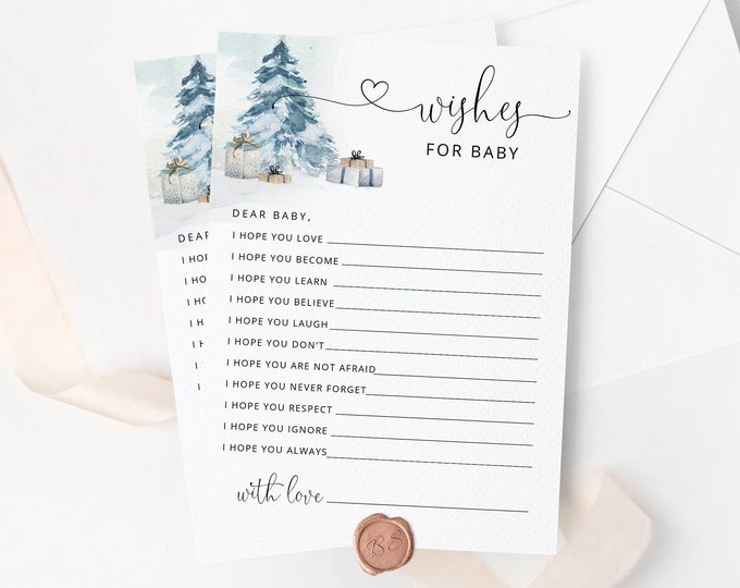 Winter Wishes for Baby card. Holiday wishes for baby. Printable Christmas Baby Shower Games. Baby Shower Activities. Instant download #ad4