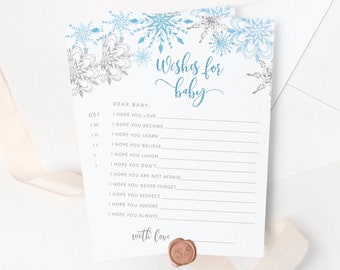 Winter Wishes for Baby card. Snowflakes  wishes for baby. Printable Christmas Baby Shower Games. Instant download #sn2