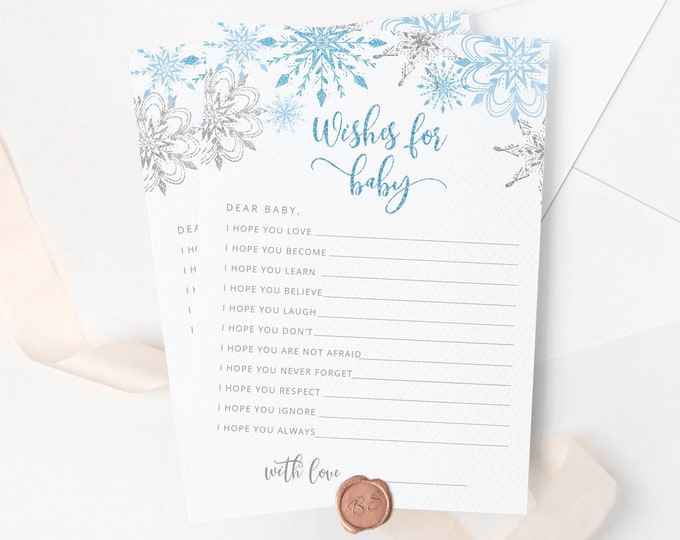 Winter Wishes for Baby card. Snowflakes  wishes for baby. Printable Christmas Baby Shower Games. Instant download #sn2