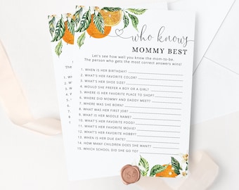 Orange Who Knows Mommy Best. Little cutie baby shower games.  Printable Oranges baby shower games Shower Game. Instant Download #or1