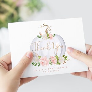 Modèle imprimable de carte de remerciement de citrouille.  Blush tomber carte de remerciement. Baby shower florale Carte de remerciement. Boho Merci. #p3
