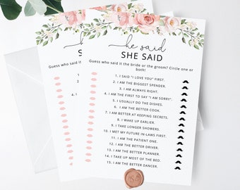 He said she said Bridal Shower Game, Printable Wedding Shower Games. Bride or Groom Hen Party Games Instant Download #br2