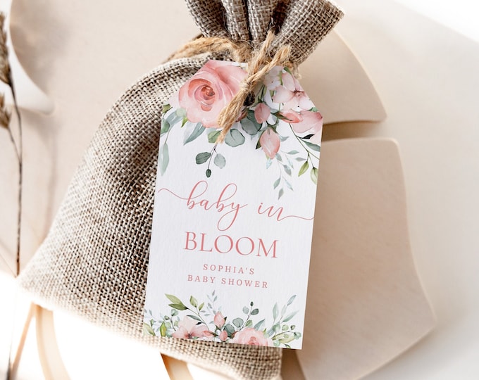 Baby in bloom tag. Blush baby shower Thank You Tag Template. Baby in bloom thank you tag. Eucalyptus favor tag #fl2