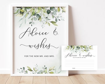 Greenery Advice and Wishes for the Newlyweds.  Eucalyptus Advice for Bride & Groom Game. Wedding and bridal shower game Instant Download #01