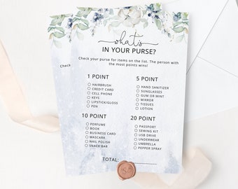 What's In Your Purse. Bridal Shower Games Printables. Winter Bridal Shower Games. Eucalyptus what's in your purse Instant Download #wb3