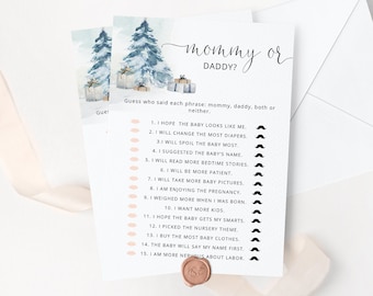Winter Guess Who Said It Mommy or Daddy. Winter Baby Shower Games. Baby it's cold outside Mommy or Daddy Guess Who Baby Game #ad4