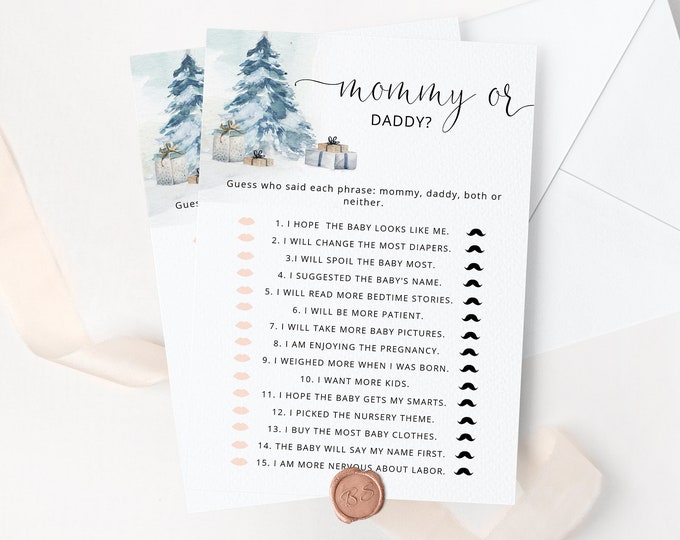 Winter Guess Who Said It Mommy or Daddy. Winter Baby Shower Games. Baby it's cold outside Mommy or Daddy Guess Who Baby Game #ad4