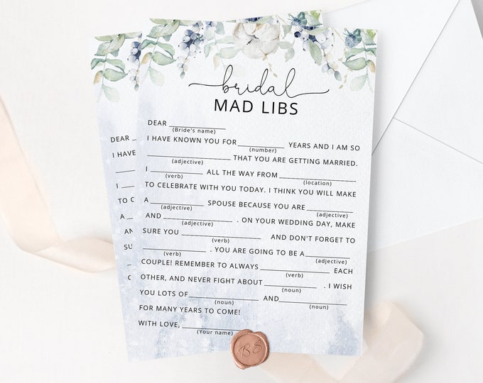 Winter Bridal Shower Mad Libs Game, Printable Wedding Shower Games. Snowy Wedding Mad Libs  Hen Party Games Instant Download #wb3