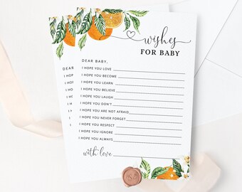 Orange Wishes for Baby card. Little cutie wishes for baby. Printable Oranges Baby Shower Game. Baby Shower Activities. Instant download #or1