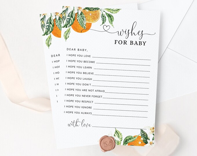 Orange Wishes for Baby card. Little cutie wishes for baby. Printable Oranges Baby Shower Game. Baby Shower Activities. Instant download #or1