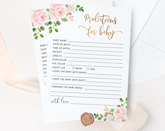 Baby shower predictions card. Blush gold Baby predictions Card. Blush gold baby shower. Instant Download #fl1