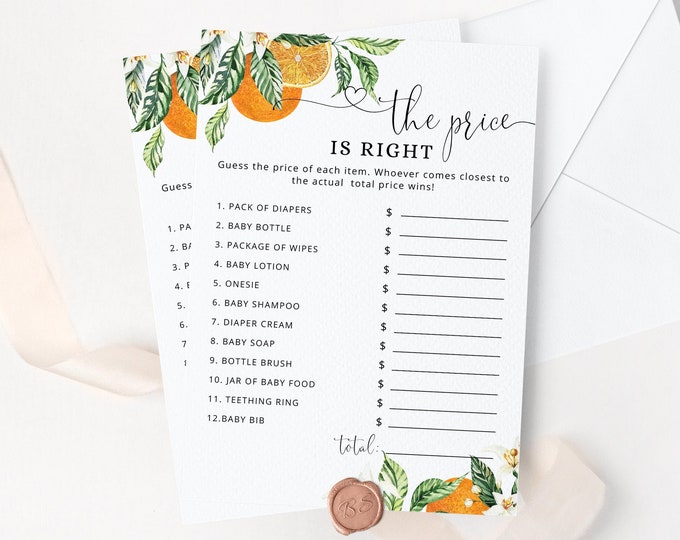 The Price is Right Baby Shower Game. Orange baby shower games. Little cutie Guessing Game. Oranges Baby Shower Game Instant Download #or1