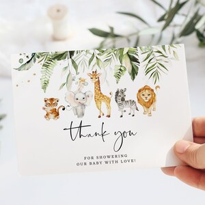 Jungle Thank You Card Modello stampabile.  Biglietto di ringraziamento per il safari nel verde. Baby shower safari neutro di genere #saf3