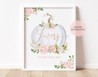 Favors please take one Sign. Little pumpkin baby shower favors sign. Fall pumpkin sign. Blush baby shower decor. Instant Download #p3