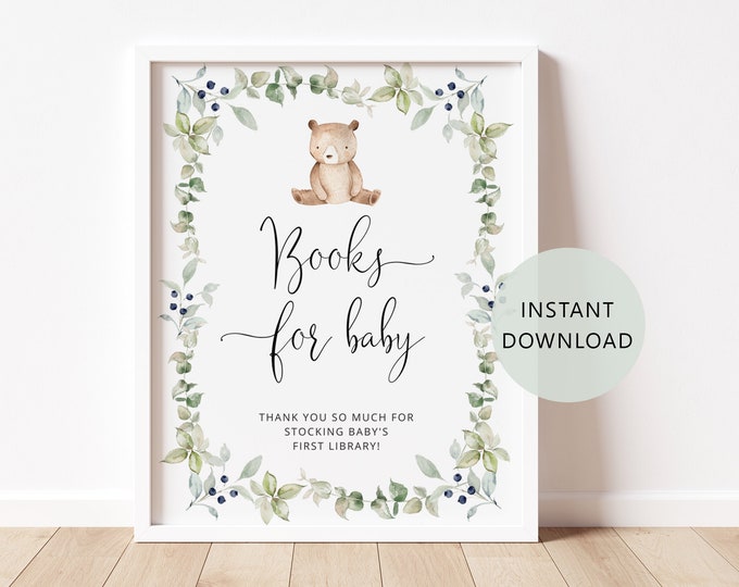 Bear Books for Baby sign, Baby Shower Book Request Card, We can bearly wait Book Request sign, Bring A Book Instead of a card #w1