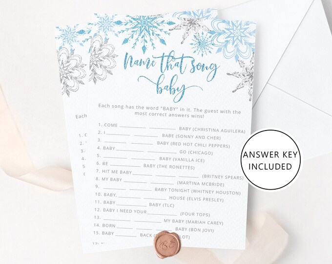 Name that song baby game. Winter name that song baby shower game. Winter baby shower games. Snowflakes baby shower Instant Download #sn2