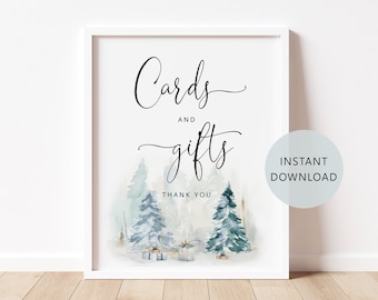 Winter Cards and Gifts Sign in 2 Sizes. Winter baby shower Cards & Gifts Sign. Snowy baby shower decoration. Instant Download #ad4