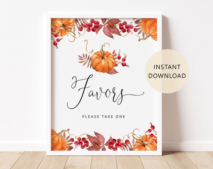 Favors please take one Sign. Little pumpkin baby shower favors sign. Fall pumpkin sign. Fall baby shower decor. Instant Download #p1