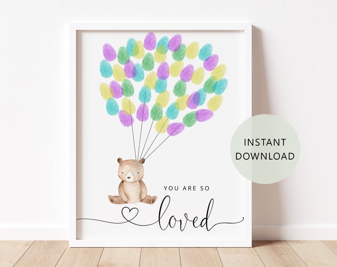 Teddy Bear Fingerprint guestbook. Personalized Thumbprint Guestbook. We can bearly wait baby shower decoration. Instant download #w1