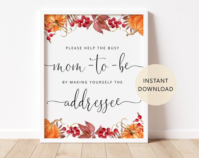 Help the Busy Mom-to-Be by Making Yourself the Addressee. Pumpkin Address an Envelope Sign Instant Download #p1