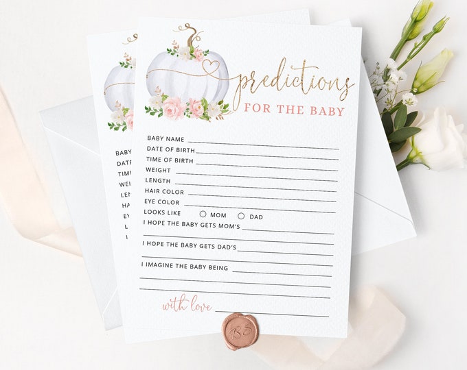 Fall predictions for the baby card. Blush Pumpkin Baby Shower Game. Girl Fall pumpkin Baby Shower activity Printable. Instant Download #p3