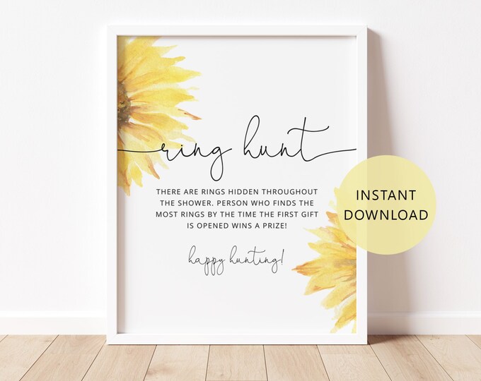 Sunflower Ring Hunt Game. SunflowerRing Hunt Sign. Sunflower Bridal Shower Game. Instant Download #sun1