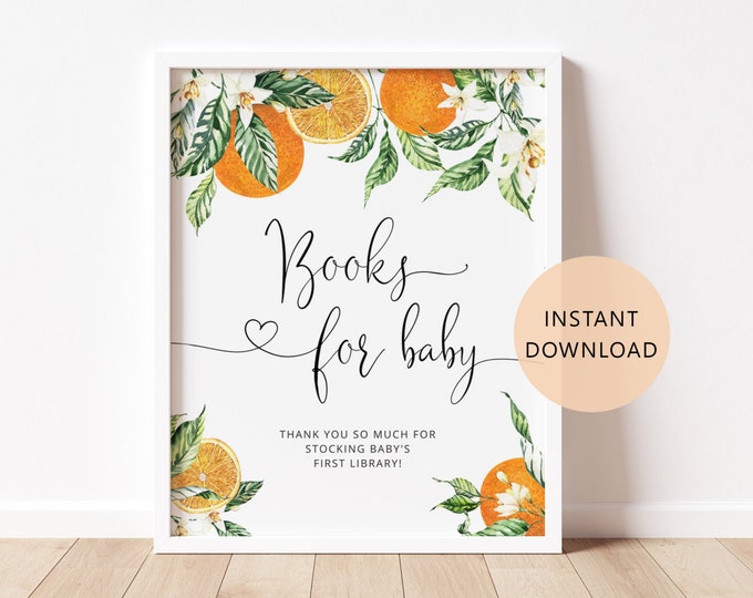 Oranges Books for Baby sign. Baby Shower Book Request Card, Citrus Book Request sign, Bring A Book Instead of a card. Cutie baby shower #or1