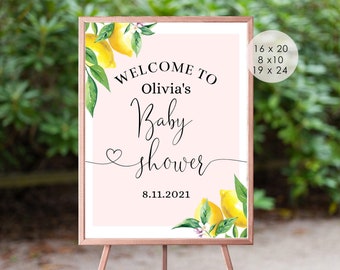 Lemon baby shower welcome sign.  Editable Lemon theme Baby shower. Corjl Printable. Instant Download. #lem2