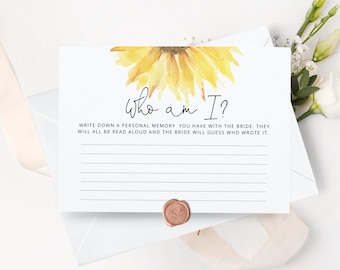 Favourite Memory With the Bride game. Sunflower Bridal Shower game. Sunflower Who am I bridal shower game. Hen Bachelorette #sun1