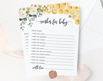 Bee Wishes for Baby card. Honey wishes for baby. Printable gender neutral Baby Shower Games. Instant download #bee