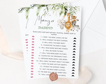 Safari Baby Shower Game: Mommy or Daddy - Jungle Animals (Instant Download) #saf3