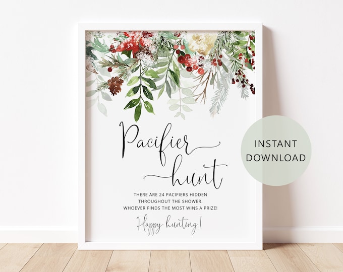 Winter Pacifier Hunt Sign. Winter Baby Shower Sign. Winter Baby Shower Game. Find The Pacifier Game Printable. Instant Download #rg2