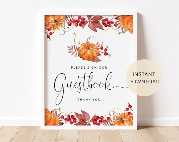 Pumpkin Guestbook Sign. Fall Guestbook Sign. Guest Book Sign. Pumpkin Baby Shower. Printable guestbook sign. Instant Download #p1