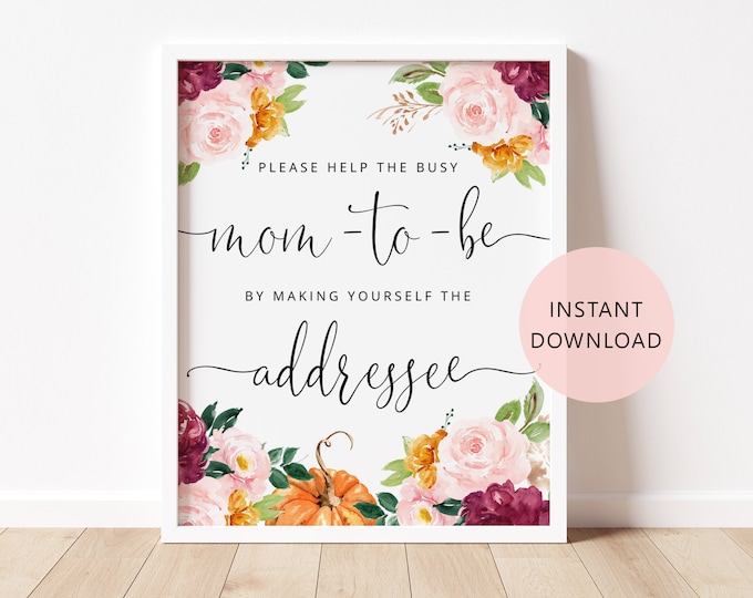 Help the Busy Mom-to-Be by Making Yourself the Addressee. Pumpkin Address an Envelope Sign Instant Download #p2