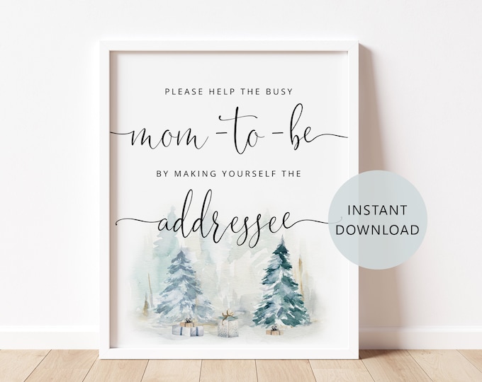 Help the Busy Mom-to-Be by Making Yourself the Addressee. Winter Address an Envelope Sign Instant Download. Winter baby shower decor #ad4