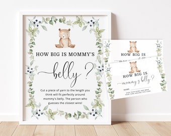 Teddy Bear How Big is Mommy's Belly Game. We can bearly wait baby shower games. Belly Guessing Game. Instant Download #w1