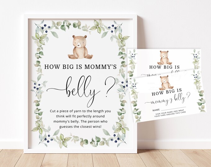 Teddy Bear How Big is Mommy's Belly Game. We can bearly wait baby shower games. Belly Guessing Game. Instant Download #w1