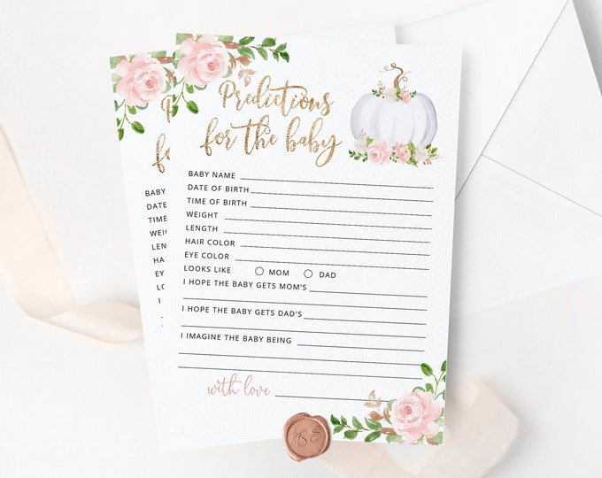 Pumpkin predictions for the baby card. Blush Pumpkin Baby Shower Game. Girl pumpkin Baby Shower activity Printable. Instant Download #p3