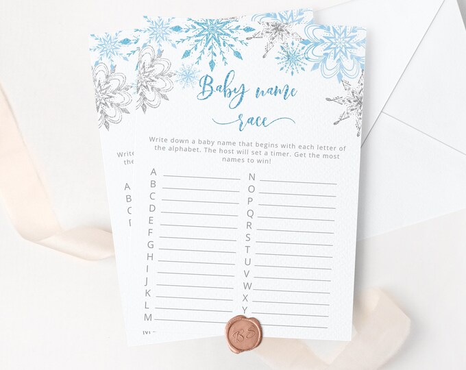 Baby name race Baby Shower Game. Winter baby name race game. Snowflakes Guessing Game. Winter Baby Shower Games. Instant Download #sn2