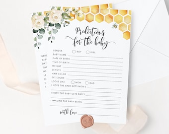 Bee predictions for the baby card. What will baby bee Baby Shower Game. Honey bee baby predictions card. Instant Download #bee