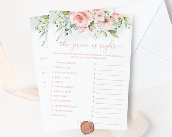 The Price is Right Baby Shower Game. Floral the price is right game. Blush Guessing Game. Floral baby shower games. Instant Download #fl2