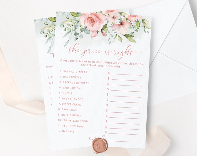 The Price is Right Baby Shower Game. Floral the price is right game. Blush Guessing Game. Floral baby shower games. Instant Download #fl2