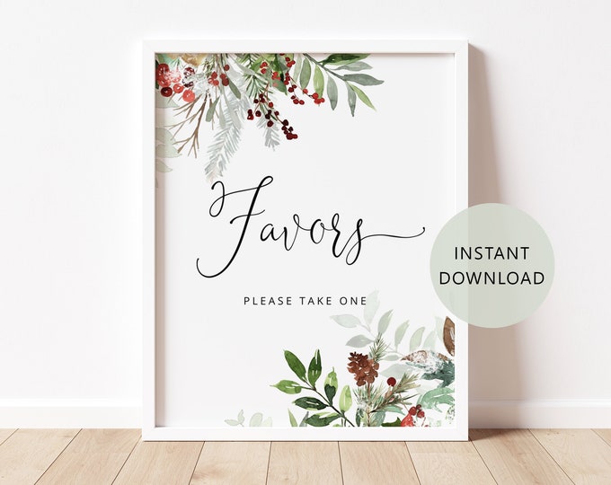 Favors please take one Sign. Winter baby shower favors sign. Evergreen baby shower decoration. Instant Download. Baby shower decor #rg2
