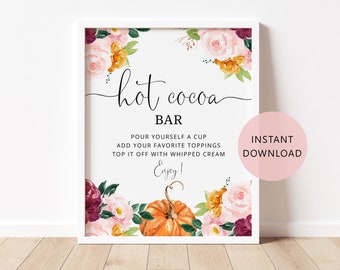 Fall hot cocoa bar Sign. Autumn Hot Chocolate Sign. Little pumpkin baby shower decoration. Fall pumpkin sign. Instant Download #p2 #fp