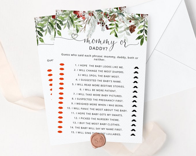Winter Guess Who Said It Mommy or Daddy. Winter Baby Shower Games. Baby it's cold outside Mommy or Daddy Guess Who Baby Game #rg2