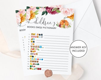 Children's Book Emoji Pictionary. Pumpkin Baby Shower emoji pictionary guessing game with answers. Instant download #p2