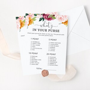 Fall What&#39;s In Your Purse. Fall Bridal Shower Games Printables. Printable Purse Game. Instant Download #fp