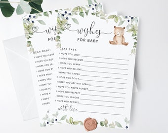 Little bear Wishes for Baby card. Woodland wishes for baby. Printable bear Baby Shower Game. Baby Shower Activities. Instant download #w1